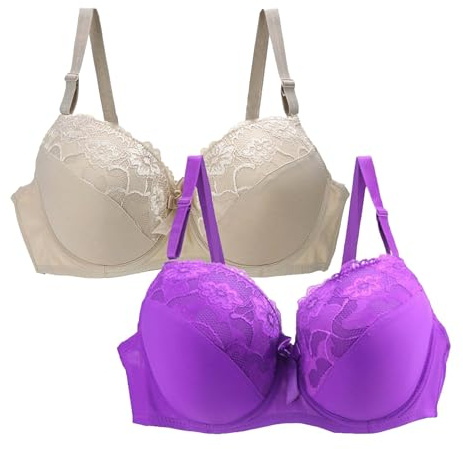 TEPTDirio Bras for Women Plus Size Full Coverage Push up Bra 2PCS Sexy Lace Lingerie Cotton Comfortable Breathable Everyday Minimiser Bras for Women UK Comfort Lace Bralette