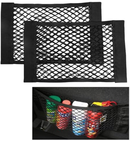 CATZUM 2 Pezzi Rete Portaoggetti Auto, Organizer Bagagliaio in Nylon con Forte Elasticità, Accessori Auto Interno Bordo Elastico per Maggiore Stabilità, per SUV/Auto (40x25cm)