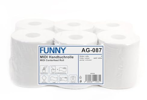 Funny Handtuchrolle, Innenabwicklung 20 cm, 1 lagig, Recycling weiß, 1er Pack (1 x 6 Stück)