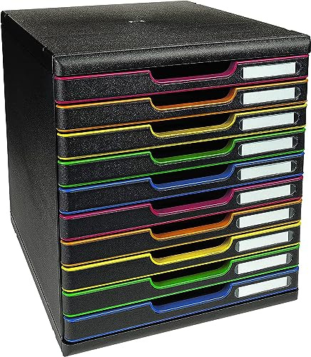 Exacompta - Ref 302914D - MODULO A4 - Lådhurts med 10 stängda lådor för A4+ dokument - Utvändiga mått: Djup 35 x Bredd 28,8 x Höjd 32 cm - Svart/arlequin/svart