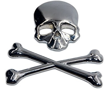 Garage-SixtySix Metall Emblem Aufkleber Skull with Bones/Totenkopf mit Knochen Chrom