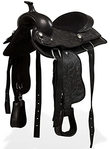 vidaXL Westernsadel träns&halsband äkta läder 13 svart