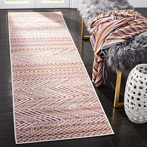 SAFAVIEH Boho Teppich für Wohnzimmer, Esszimmer, Schlafzimmer - Montage Collection, Kurzer Flor, Pink und Multi, 69 X 244 cm