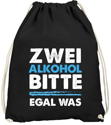 MoonWorks® Turnbeutel mit Spruch Zwei Alkohol bitte lustiger Turnbeutel Saufen Bier Party schwarz unisize