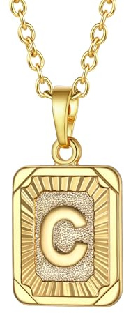 FOCALOOK Buchstaben Kette Damen Rechteck Anhänger Kette Gold Herren Namenskette Initial Necklace Kette mit Buchstaben A bis Z Schmuck für Geburtstag