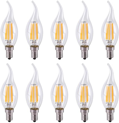 HUAMu E14 Kerze LED Lampe 6W ersetzt 60 Watt 600 Lumen Warmweiß 2700K C35 Leuchtmittel Filament Fadenlampe für Kronleuchter E14 Glühfaden Retrofit Classic Dimmbar 10er-Pack