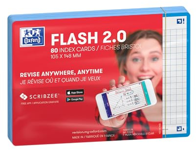 Oxford Flash 2.0 Flashcards A6 105x148mm Kariert 5mm Türkis 80 Stück