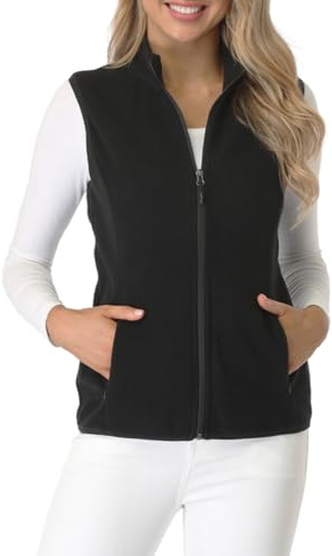 fuinloth Women's Fleece Gilet, Polar Soft Sleeveless Classic Fit Bodywarmer Vest with Zip up Pockets Black Medium