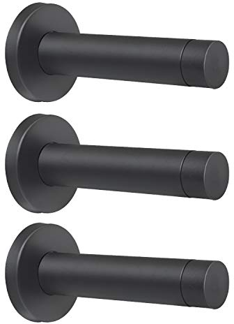 DOKU 3.5 Inch Door Stop, 3Pcs Heavy Duty 304 Stainless Steel Door Stopper with Rubber Tips Bumper, Wall Mounted Door Holder Protection Sound Dampening, Matte Black