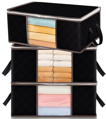 Lifewit 35L Clothes Storage Bags with Clear Window, Foldable Underbed Clothes Covers, Organisers for Clothing, Bedding, Sweaters Protection, 3 Pack, Black
