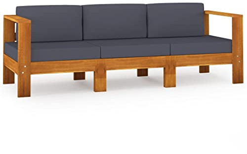 vidaXL Akazienholz Massiv Gartensofa 3-Sitzer mit Dunkelgrauen Auflagen Sofa Lounge Mittelsofa Gartenmöbel Loungesofa Couch Terrasse Garten