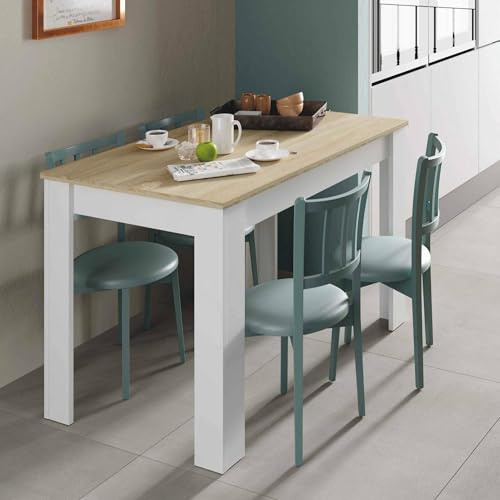 Dmora - Table fixe Lowell, Etagère de salle à manger, Table console moderne pour salon ou cuisine, 109x67x78 cm, Blanc et Chêne