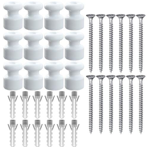 OASHISU 12 Stück Isolatoren aus Porzellan für Textilkabel Weiß Vintage | Porzellanisolatoren Aufputz Kabelhalter Kabelführung Wandpins Wand und Deckenpins Ø18mm Keramik-Isolatoren Isolatoren Keramik