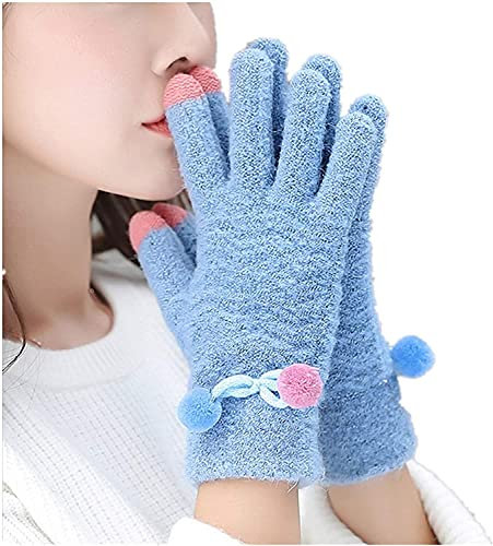GHCXY Unisex Erwachsene Fäustlinge Damen Herren Strickhandschuhe mit warmen Fäustlingen, schlicht, glamourös, Strass, Damen, Winter, Strickhandschuhe, Blau, M
