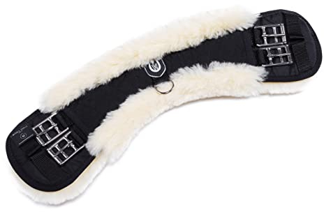 Werner Christ ® Western Lammfell Kleinpferdegurt anatomischer Western-Sattelgurt mit konkaver Sichelform, echtes Fell, Westerngurt in schwarz-Natur in 35 cm