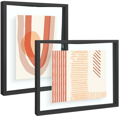 Frametory, 8x10 Floating Picture Frame - Metal Photo Frame - Real Glass - for Wall Mount or Tabletop Displays (Black, 2 Pack)