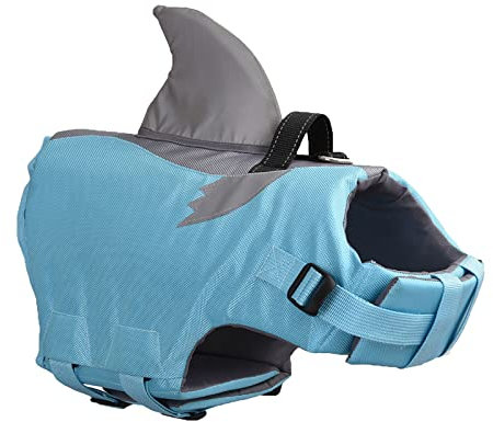Hundeschwimmweste Hai, Ripstop, Sicherheitsweste, verstellbar, mit hohem Auftrieb und Griff für kleine, mittelgroße und große Hunde, Schwimmbad, Strand, Bootfahren, Blau, XL