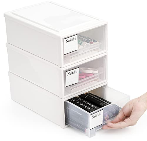 ZENFUN 3er Pack Schubladen aus Kunststoff Stapelbare Schubladenbehälter, Kleine Schreibtisch Organizer Boxen, Durchscheinende Kleine Kunststoffkommode für Zuhause, Büro, Desktop