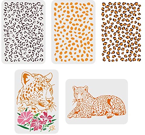 FINGERINSPIRE Plantillas de estampado de leopardo de guepardo 29,7x21cm plantilla de patrón de pantera de flores para pintar en manualidade, tela de madera, muebles de pared, decoración del hogar