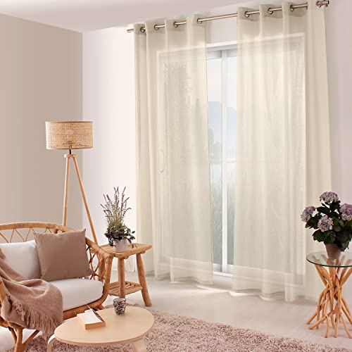 ED ENJOY HOME Cortina de Visillo Calado con Ojales, 140 x 240 cm, Beige, 100% poliéster, Tejido Certificado Oeko-Tex, colección Jelly
