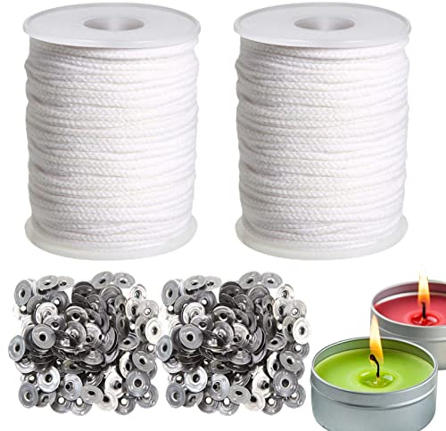 Candle Wicks For Making Candles - 2/4/6/10 Rolls 200ft Braided Cotton Candle Wick with Metal Wick Sustainers Tabs, Candle Wax Wick Core Spool for Craft Oil Lamps Soy Wax Candle Making Supplies Kit