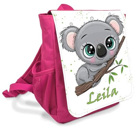 Générique Sac à dos personnalisé avec prénom – Motifs variés | Sac enfant pour crèche et école maternelle | Bretelles rembourrées, légères | 6L, Rose, Bleu, Rouge (Koala)