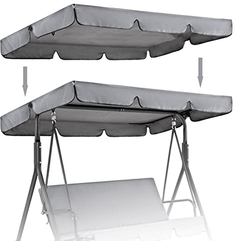 BAGASI Patio Canopy Swing Cover Replacement Canopy for Swing Seat 2 & 3 Seater Swing Chair Canopy Cover Anti-UV/Waterproof Hammock Cover Top for Outdoor Garden Patio,Grey,190 * 132 * 15cm