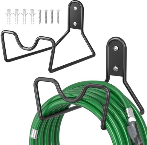 Mutool 2 Pack Garden Hose Holder Wall Mount, Heavy Duty Garden Hose Hook Outdoor for Wall Storage with Screws, Hosepipe Holder, Black