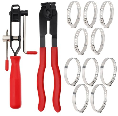 Omninmo 14 Pince Collier Ensemble, Pince pour Collier de Serrage, Comprend 2 Outils, pince pour collier de cardan, 12 Bandes de Sertissage, Convient à Plupart Kits d'Outils de Sertissage Automobile