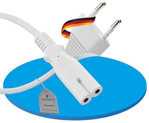 sonero Netzkabel Eurostecker Typ C auf IEC C7 2-polig für PS4 PS5 TV 1,5m | Stromkabel Eurostecker auf C7 für PS3 PS4 PS5 TV Receiver Haushaltsgeräte – universelles 2-poliges Netzkabel weiß