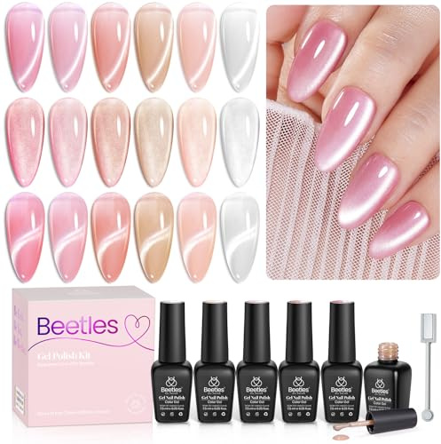 Beetles Cat Eye Gel Nagellack, 6 Farben glitzernd rosa beige transparent Silber Pastell samtig magnetischer Gel-lack natürlicher Nagellack Kunst Maniküre Salon DIY