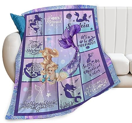 Meerjungfrau-Decke, Plüsch, Überwurf, Decke, superweich, gemütlich, warm, Fleece, Meerjungfrau-Bettdecke, Geschenke für Kinder, Mädchen, Frauen, Bett, 101,6 x 127,7 cm