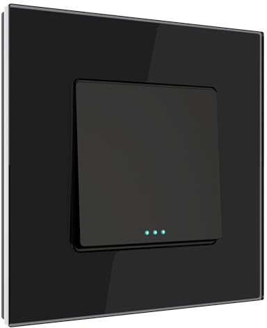 PULSAR Wechselschalter Lichtschalter Glas Unterputz 1 Fach Schwarz, Schalter 10A 250V Wandlichtschalter mit Glasrahmen