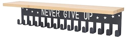banapoy Medaillen-Aufhänger, Medaillenhalter, Display-Aufhänger, Rahmen, „Never Give Up“, Trophäenregal mit 15 Haken, Wandmontage, Rennmedaillen-Display für Läufer, Fußball, Gymnastik