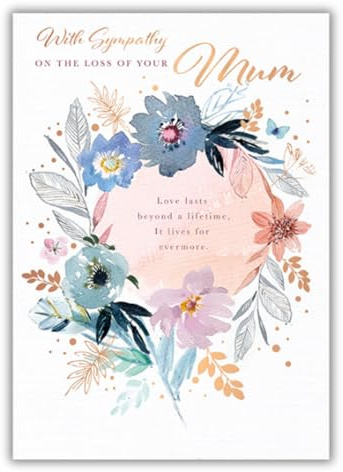 Words 'n' Wishes Carte de condoléances – Couronne de fleurs aquarelle Loss of your Mum avec une finition en aluminium – Respectueux de l'environnement et recyclable