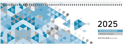 Zettler - Tischquerkalender 2025 blau, 29,6x9,9cm, Bürokalender mit 120 Seiten, Tages-, Wochen- und Zinstageszählung, Steuerterminen, Spiralbindung und internationales Kalendarium