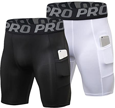 LNFINTDO 2er Pack Herren Kompressionsshorts Funktionsunterwäsche Tights Kurz Unterhose Sport Laufhose Schnelltrocknendes Base Layer Tights atmungsaktive Radlerhose mit Handytasche