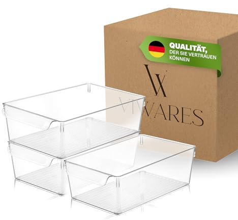 Viwares Kühlschrank Organizer mit Deckel | 3 er Set | Hochtransparente Aufbewahrung für Wurst, Obst & Gemüse | Aufbewahrungsbehälter zum Frischeerhalt | 20 x 32,5 x 10 cm | Geruchsdicht