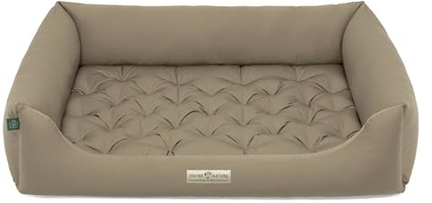 HOUND & NATURE | Orthopädisches Hundebett Zermatt, Hundekorb für Größere Hunde mit hohem Rand, Kuscheliges Hundesofa mit Hundekissen waschbar (L - 105x75 cm, Taupe)