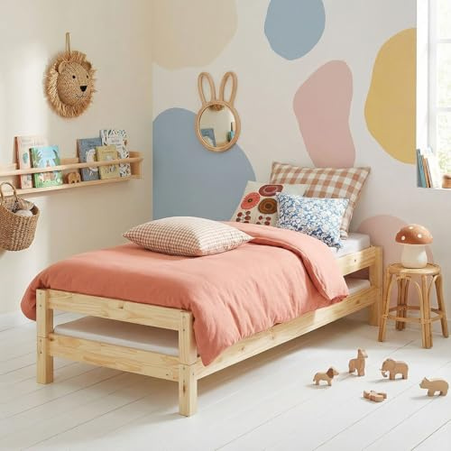 IDIMEX Stapelbett RINO, 80 x 190 aus Massivholz, Natur - Einzelbett Kiefer Massivholz, platzsparendes stapelbares Gästebett, Kinderbett Holz, ideal für Gästezimmer oder Kinderzimmer