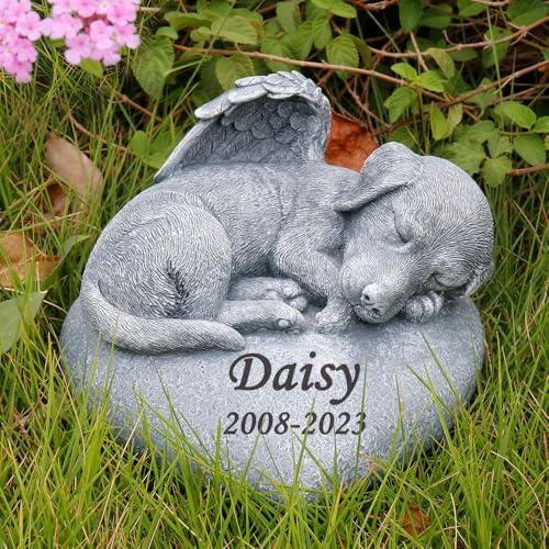 GiftYi Benutzerdefinierte Engel Hund Memorial Grab Marker Tribut Statue, personalisierte Haustier Hund Grabstein Memorial Geschenk Garten Stein, mit Namen und Datum eingraviert, Geschenk für Hunde