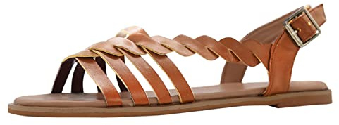 Sandalias de verano para mujer, sandalias romanas para mujer, de piel, con plantilla suave, sandalias planas de verano, gladiador, playa, sandalias de piel, sandalias de ocio, tallas 37-42, marrón, 39