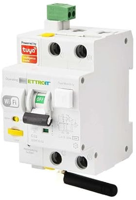 ETTROIT INTERRUTTORE MAGNETOTERMICO DIFFERENZIALE SMART WIFI 1P+N 32A 230V/400V RIARMO AUTOMATICO APP TUYA OCCUPA 3 MODULI DIN