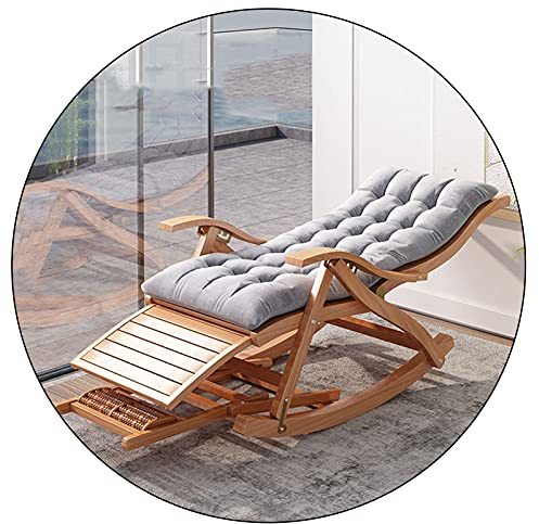 Generisch Verstellbarer Outdoor-Schaukelstuhl aus Bambus, klappbar, für Gartenliege, mit Baumwolle und Teleskop-Fußteil, tragbarer Freizeitstuhl für den Außenbalkon, Belastung 200 kg