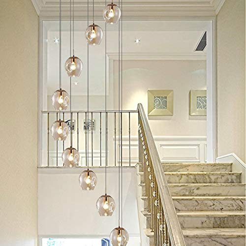 Villa Duplex Pavillon Escaliers Lustre Multi Boules de Verre Long Lustre pour Salon Moderne Minimaliste Lustre Européen Ménage Lustre Mode Créatif Restaurant Lustre 55x200 cm