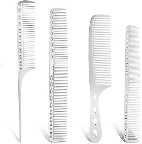 Aluminium Metall Haarkamm Set, 4 Stück Professioneller Friseur Präzisionskamm, Antistatischer Barbier Haarstyling Salon, Hitzebeständiger Nadelstielkamm für Männer und Frauen