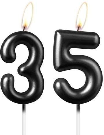 Candela Número 35 Negra Perlada, Hermosa Decoración de Pastel de Fiesta, Decoración de Pastel de Cumpleaños Negra y Brillante para Hombres y Mujeres