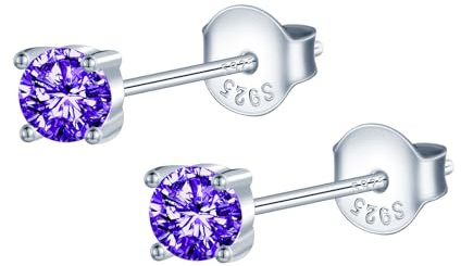 MOOFUN 4MM Zirconia Coucles D'oreilles Femme 925 Argent Fiche Boucles D'oreilles Or Rose/Argent/Or/Noir/Bleu/Violet Premières Boucles D'oreilles pour Maman Amie Fille Sœur Femmes Cadeau D'anniversaire