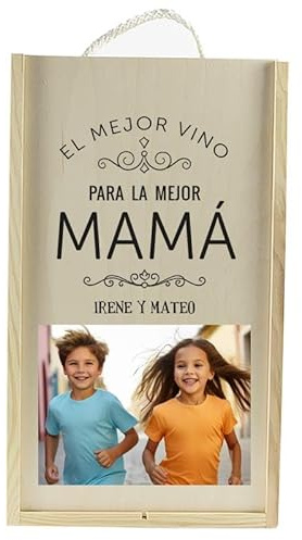 CALLE DEL REGALO Caja botella de vino de madera natural personalizada para regalar a papá o mamá (Caja 18 * 9)