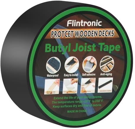 flintronic Takreparationstejp, 5 cm (B) x 15 m (L) bitumentejp, självhäftande reparationstejp, vattentät butyltejp, gaffer och vävtejp, taktejp tätningstejp, för däcktak (svart)